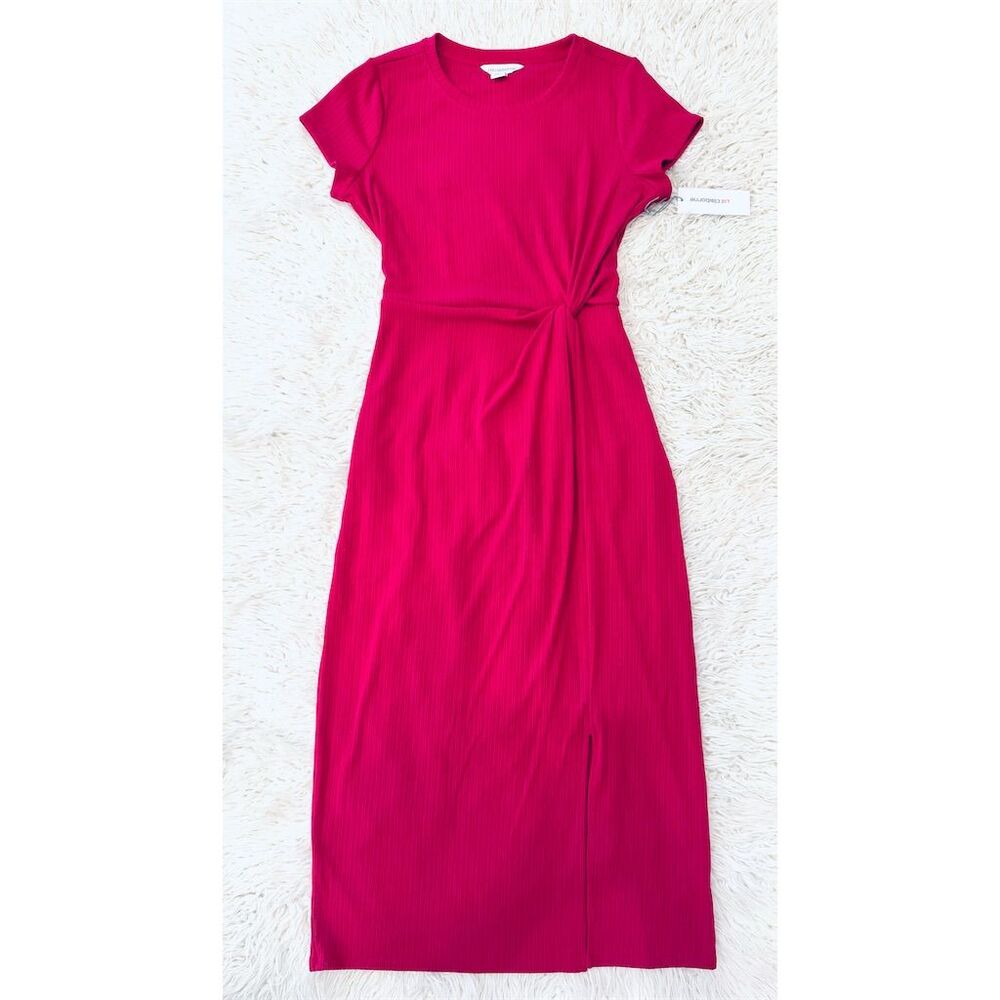Liz Claiborne Women's Pink Midi Dress M Side Tie Party Cocktail Valentine’s Day - Picture 4 of 8